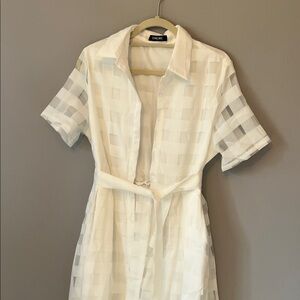 Ivory Checkered Shirt Dress